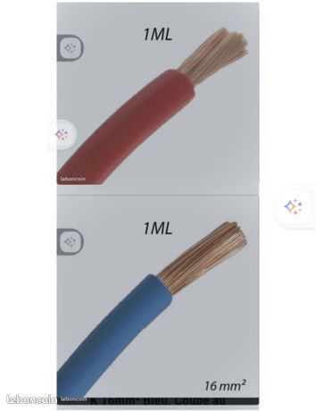 Fil électrique souple HO7 V-K 16mm Bleu ou rouge et vert/jaune Coupe au mètre