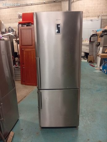 Frigo hissenns gris métallisé congélateur et réfrigérateur