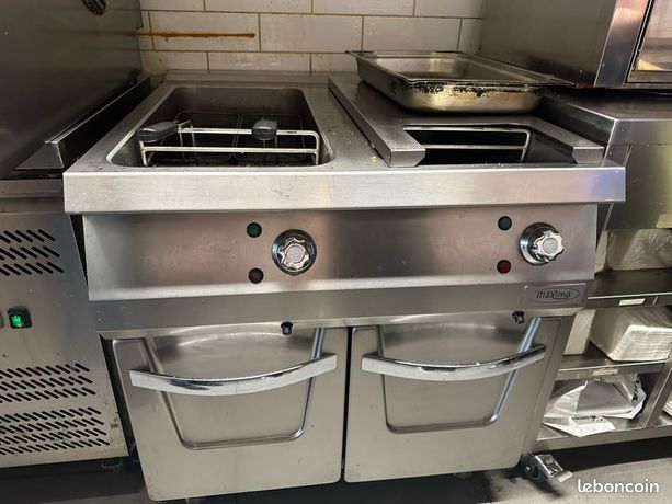 Friteuse électrique double cuve Maxima avec meuble inox professionnel