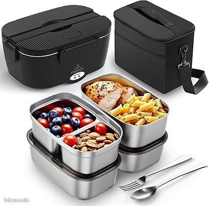 Gamelle Chauffante120W Lunch Box Chauffante Modèle de Chauffage Ultra-Rapide 12V/24V/230V Boite Chauffante Repas pour VoyagesTravailBureauVoitureCamion 15L x 4