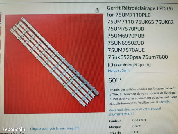 Gerrit Rétroéclairage LED (5) for 75UM7110PLB 75UM7110 75UK65 75UK62 75UM7570PUD 75UM6970PUB 75UN6950ZUD 75UM7570AUE 75uk6520psa 75um7600