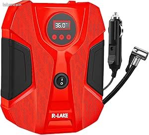 Gonfleur Pneus Voiture Numérique Portable avec 3 Adaptateurs De Buse Et Lumière LED Numérique 12 V Pompe à Air électrique Rapide pour Pneus et Autres Objets GonflablesRouge