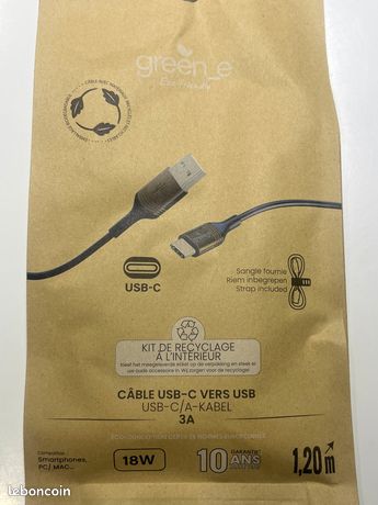 GREEN E Cable Ecoconçu USB-C vers USB 120 m Noir