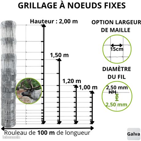 Grillage à nuds fixes / Parc animaux sauvages 100m