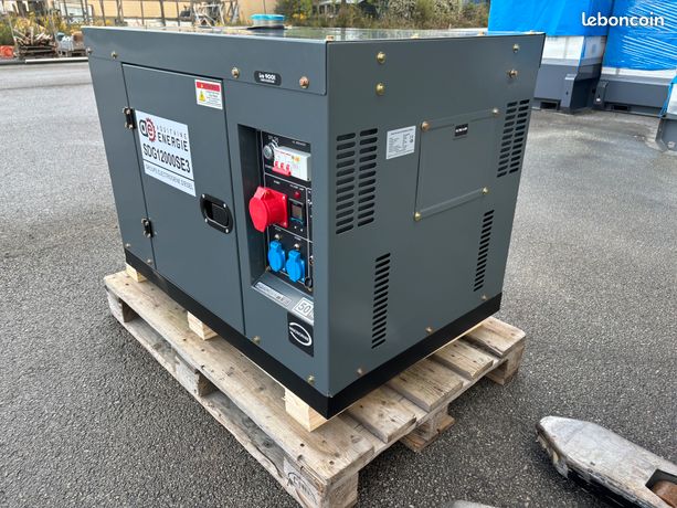 Groupe électrogène diesel 10 kva AQUITAINE-ENERGIE fioul huile végétale pure recyclée 230/400V insonorisé, ATS démarrage automatique refroidissement par air neuf garanti 2 ans fabricant de 8 à 2000kva