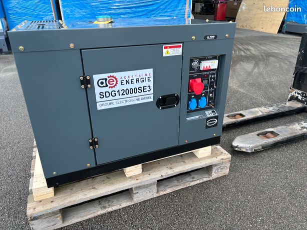 Groupe électrogène diesel 10 kva AQUITAINE-ENERGIE fioul huile végétale pure recyclée 230/400V insonorisé ATS démarrage automatique refroidissement par air neuf garanti 2 ans fabricant de 8 à 2140kva