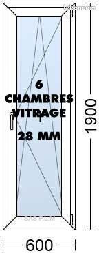 Haut De Gamme MENUISERIE PVC PORTE FENETRE 1 Vantail 600 mm x 1900 mm