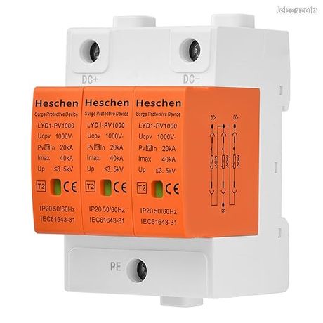 Heschen Dispositif de protection contre les surtensions pour PV LYD1-PV1000 3P 1000VDC 20KA montage sur rail DIN 35mm