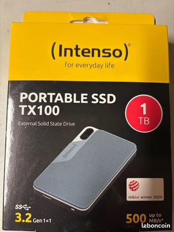 Intenso Disque dur externe SSD TX100 1 To Portable Solid State Drive Super Speed USB 3.2 Gen 1x1 5 Gbit/s jusqu'à 500 Mo/s