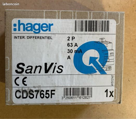 Interrupteur différentiel Hager 2x63A type A CDS765F