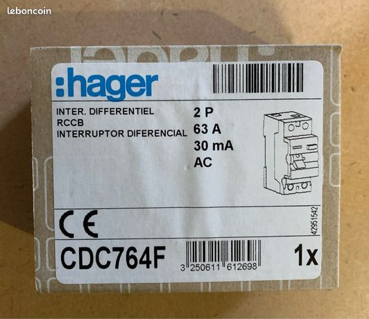 Interrupteur différentiel Hager 2x63A type AC CDC764F