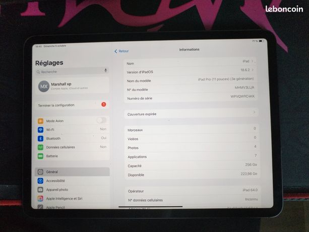 Ipad pro 3 11" 256go cellular