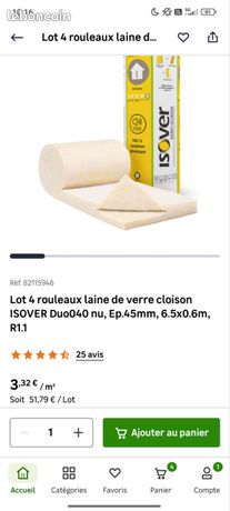 Isolation phonique ISOVER Par Phonic 45 mm rouleaux demi-rouleaux ou