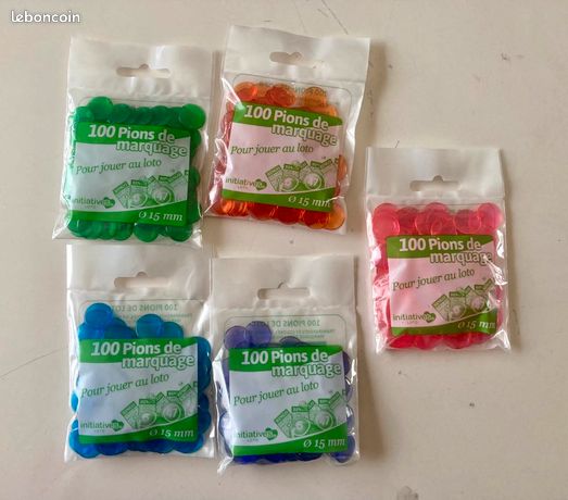 Jetons pions Loto 5 sachets marquage avec coloris au choix Jeu LOTO