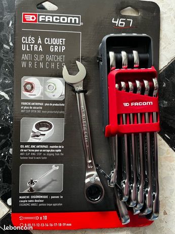 Jeu de 10 clés mixtes à cliquet métriques sur étui portatif de 8 à 19 mm FACOM