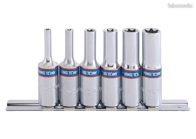 Jeu de douilles longues 3/8" TORX® sur rail - 6 pièces - king tony 3116PR
