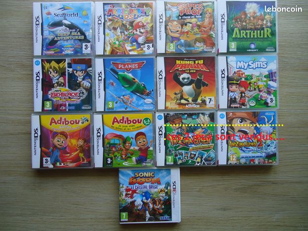 Jeux video console nitendo 3ds et ds mario bros arthur beyblade sea world super prof adibou my sims planes kung fu panda sonic boom