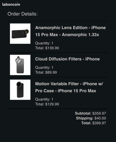 Kit complet daccessoires cinéma iPhone 15 Pro Max Anamorphic + Filtres + Étui Pro