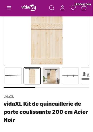 Kit rail acier noir pour porte coulissante 200 cm Neuve