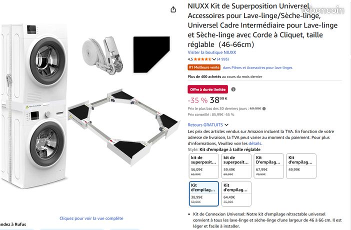 Kit de superposition machine à laver