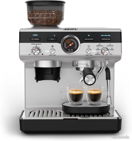KRUPS Precision, Machine espresso manuelle avec broyeur, Barista, Espresso parfait, Interface intuitive avec accès direct aux réglages, XP801T10, Aluminum - NEUF