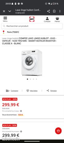 Lave linge Comfee 8kg 1400tour/min