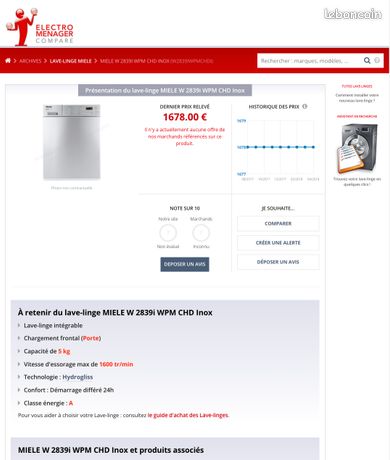 Lave linge Miele intégrable, haut de gamme