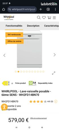Lave vaisselle Whirlpool encore