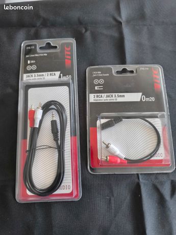 Lot 2 adaptateurs audio stéréo 2rca / jack 3.5mm