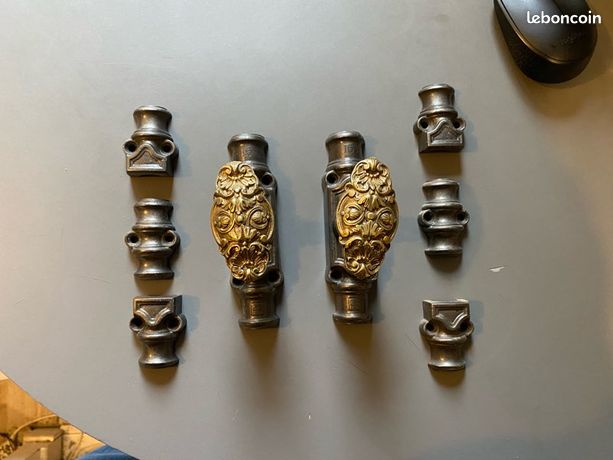 2 ancienne crémone fonte guides 16 poignée bronze doré louis XV rocaille