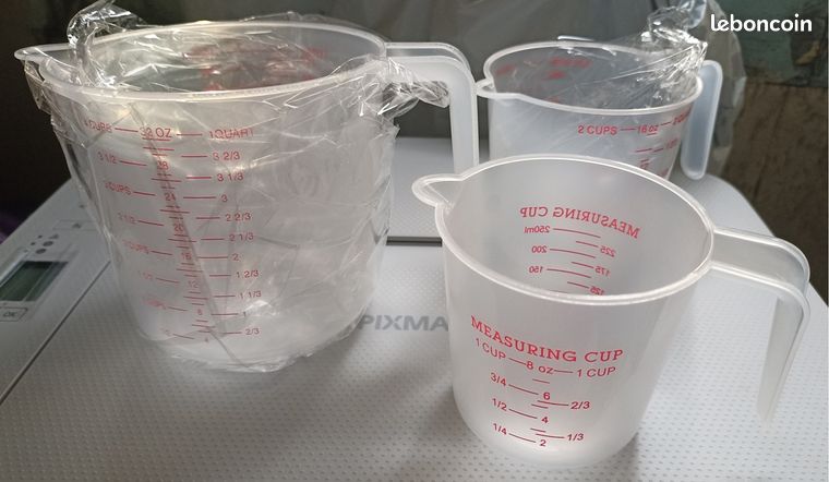 3 Verres doseur gradué avec poignée 250 ml 500 ml 1000 ml 3 pièces