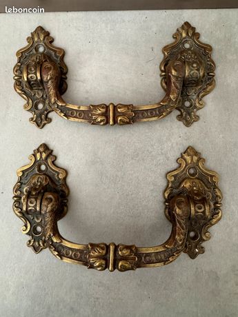 Anciennes Grosses Poignées en Bronze Signée Muller