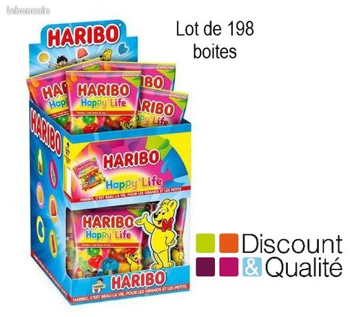 198 Boites Présentoir de Bonbons HARIBO Happy'Life Mini Sachets de 40g Sans Édulcorant Artificiel HA198