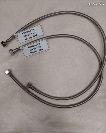 Lot de 2 Flexibles femelle/femelle 15x21 = 1/2" de 100 cm = 1m - DN8 : Neuf