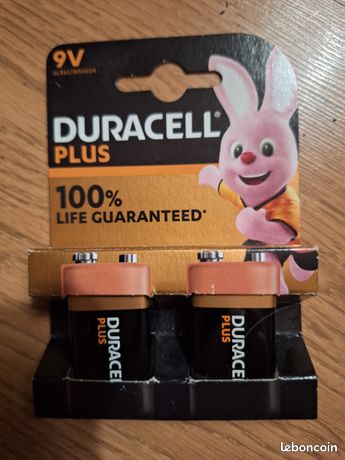 Lot de 2 piles alcaline 9 volts Duracell plus 100 % Life Guaranted neuves avec étiquettes