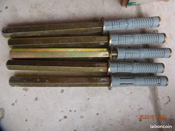 LOT de 20 PITONS HEXAGONALES 12 X L195mm en métal avec cheville pour étagère fixation invisible