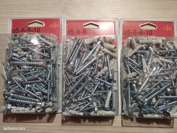 3 boites de vis et chevilles Ø 5-6-8-10Mm produit 100 pièces par