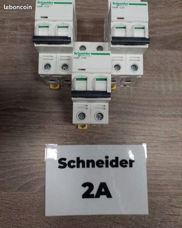 Lot de 3 disjoncteurs - schneider acti9 ic60n - 2 pôles - 2 ampères - courbe c - A9F74202 Neuf