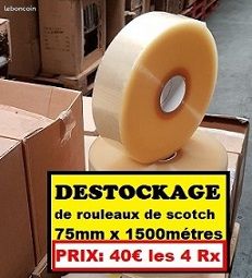 4 gros rouleaux de scotch, adhésif, 75 x1500 mètres, TRANSPARENT