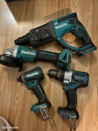 Lot de 4 outils Makita perforateur burineur DHR202 + meuleuse DGA504 + perceuse visseuse DHP481 + visseuse à choc DTD152