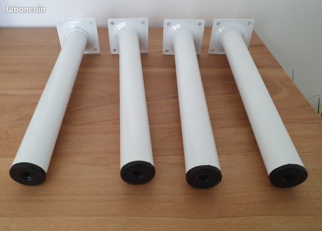 4 pieds rond en acier blanc sur platine carré hauteur 25cm