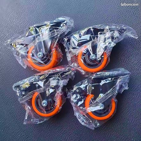 4 roulettes pivotantes 50mm avec frein 68kg/roulette