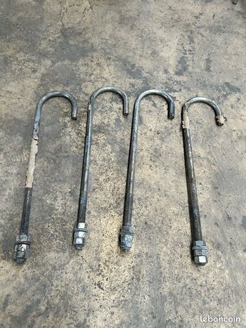 Lot de 4 tiges dancrage M25 × 780 mm galvanisées fondation charpente / bâtiment