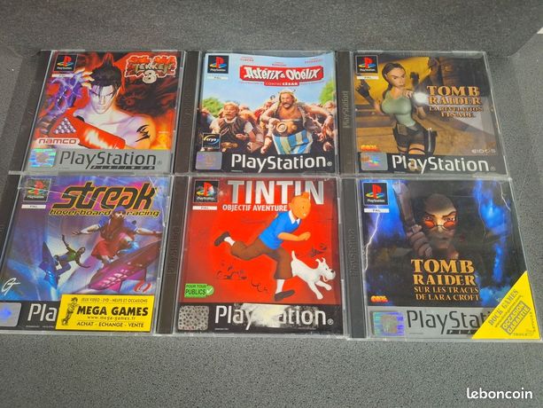 6 Jeux PS1 TEKKEN 3 ASTERIX TOMB RAIDER TINTIN STREAK