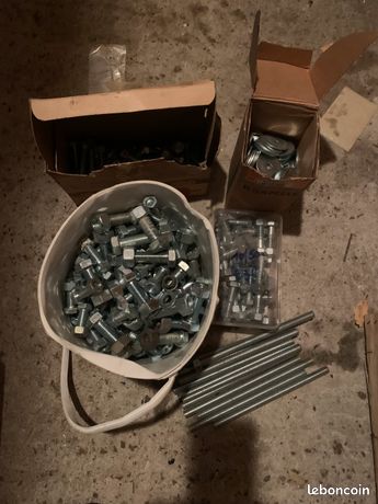 Lot de Boulons et écrous acier zingués blanc