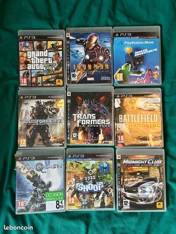 Lot de jeux ps3 GTA 5 Iron man Transformers la face cachée de la lune Transformers la revanche Battlefield hardline Vanquish The shoot Midnight club Los Angeles