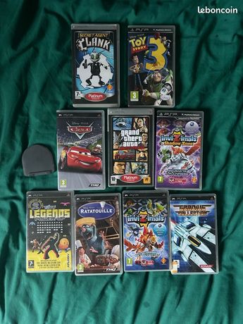 Lot de jeux psp Invizimals 1 Invizimals 2 Legend power up Agent secret clank Graduis collector Ratatouille Toy Story 3 Cars 1 GTA liberty city stories