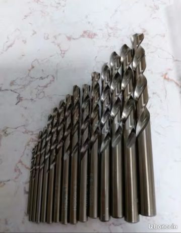 Lot Perçage parfait HSS-E M35 Jeu 15 forets hélicoïdaux au cobalt 1 à 10mm Autocentrage DIN 338 - Type N - 135° pour acier jusqu'à 1000 Nmm V2A - CrNi bronze fonte