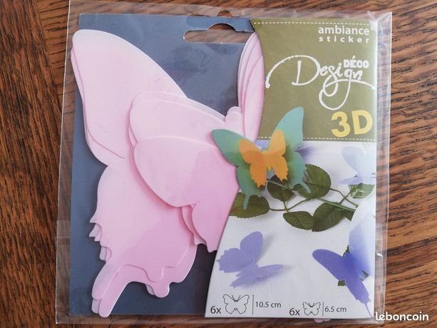 Lot pour revendeur de 440 Kits de 12 Stickers papillons 3D rose