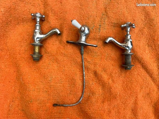 2 robinets rétro eau Chaude / Froide + obturateur lavabo